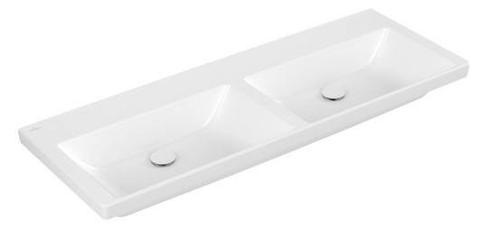 V&B Schrank-Doppelwaschtisch Subway 3.0 130x47cm, eckig, ohne Hahnloch/ohne Überlauf, stone white C-plus