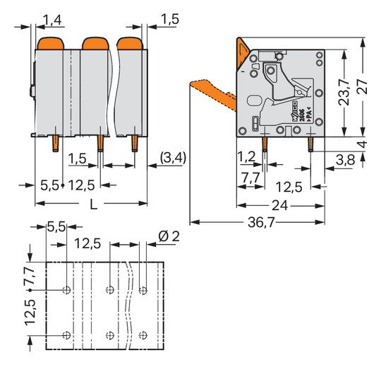 Printklemme 5f 1re gr RM=12,5 0,2-10qmm Federzug/Löt 0,25-6qmm