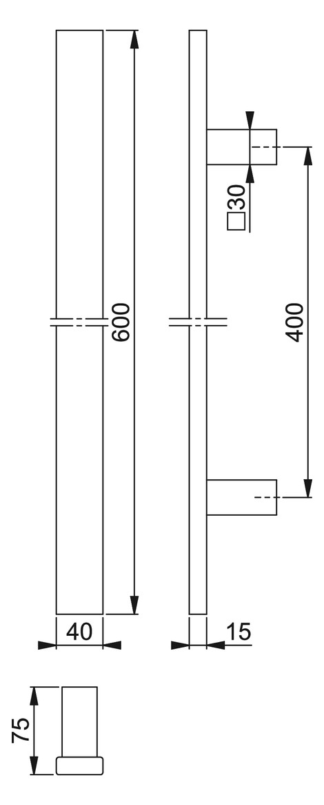 Bild HOPPE Stoßgriff E5726, BA 400mm, L 600mm, Durchmesser 40mm, verdeckt verschraubt, schwarz matt-1