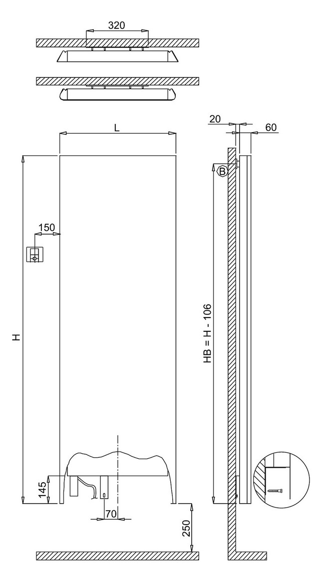 Bemm Elektro-Planheizwand Plawa Softline E 1500 x 600 mm, schwarz, vertikal, pulverbeschichtet