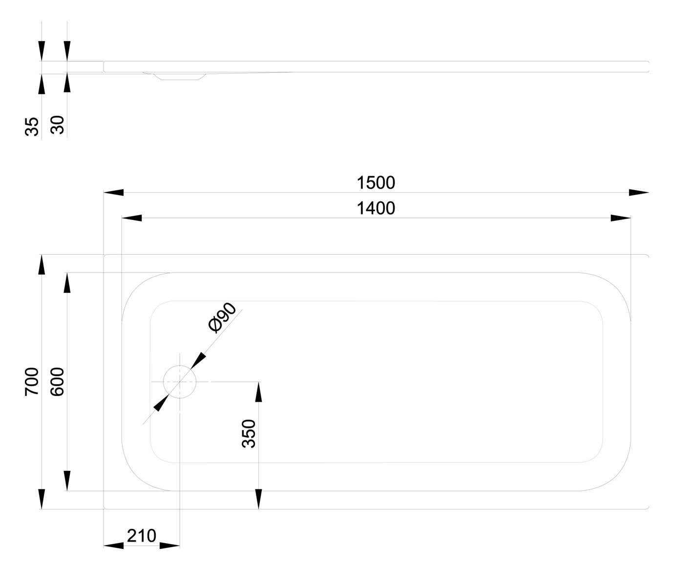 Duschwanne BetteUltra 5914 150x70x3,5cm, edelweiß
