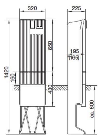 Standgehäuse GFK IP44 B360xH1350xT360mm ET360mm geschl
