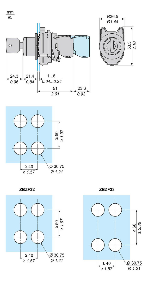 Wahlschalter 3stuf Schlüssel Ø30,5mm 2S IP66