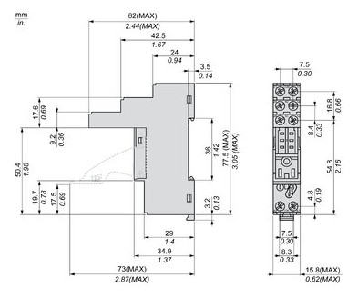 Relaissockel Schraub TS35 8Pins 15,8x77x62mm Hutschiene TH35