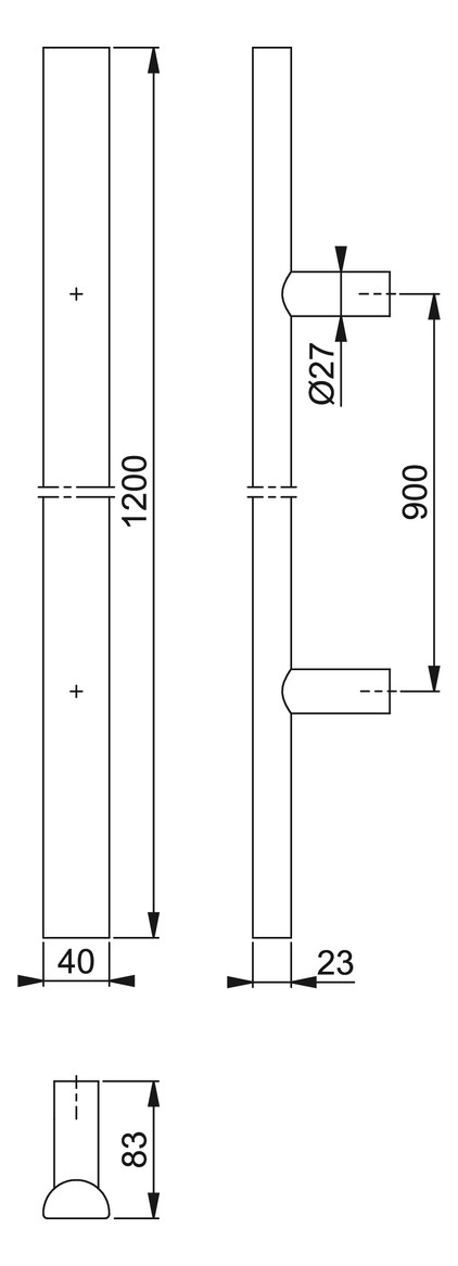 Bild HOPPE Stoßgriff E5091, BA 900mm, L 1.200mm, Durchmesser 40x23mm, verdeckt verschraubt, schwarz matt-1