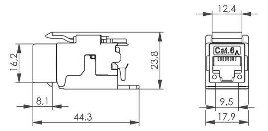 Modular-Buchse Cat6 RJ45 27-22AWG Schirm Feldkonf Litze massiv Schneidklemme IDC