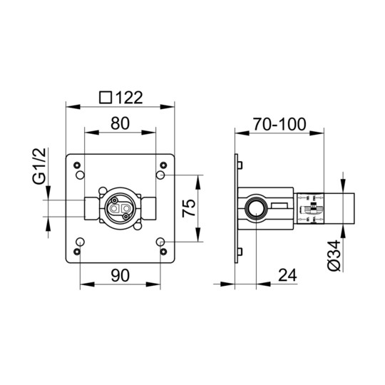 KEUCO Grundkörper Einbautiefe 70-100mm, für UP-Einhebel-Waschtischmischer (1-Loch)