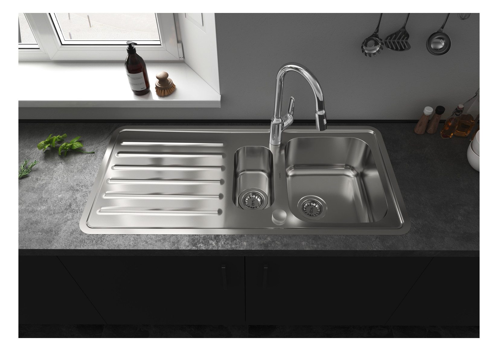 hansgrohe Spültisch-Einhebelmischer 220 Focus M42 mit Ausziehbrause, 2jet, chrom