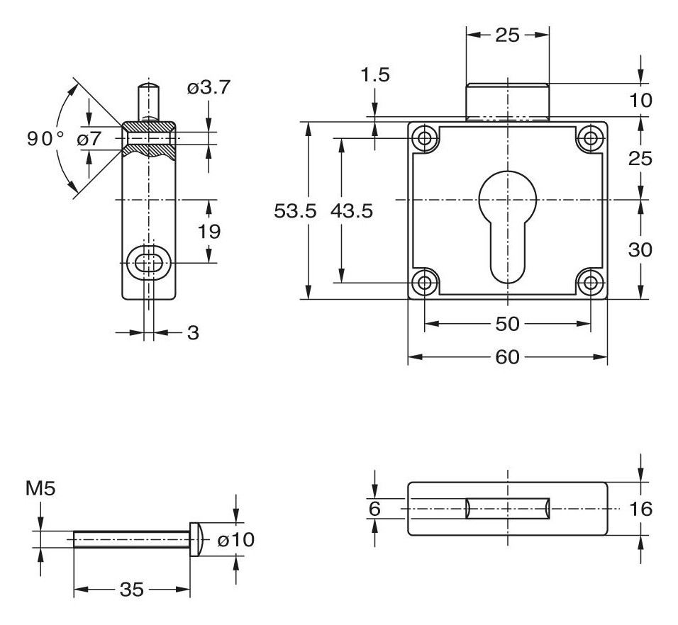 Bild Riegel-Kastenschloss 25mm LAD für PZ - JuNie-1