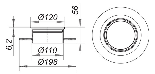 Dallmer Aufsatzrahmen VS 15 Serie 15 Ø 120 mm, Edelstahl 1.4301
