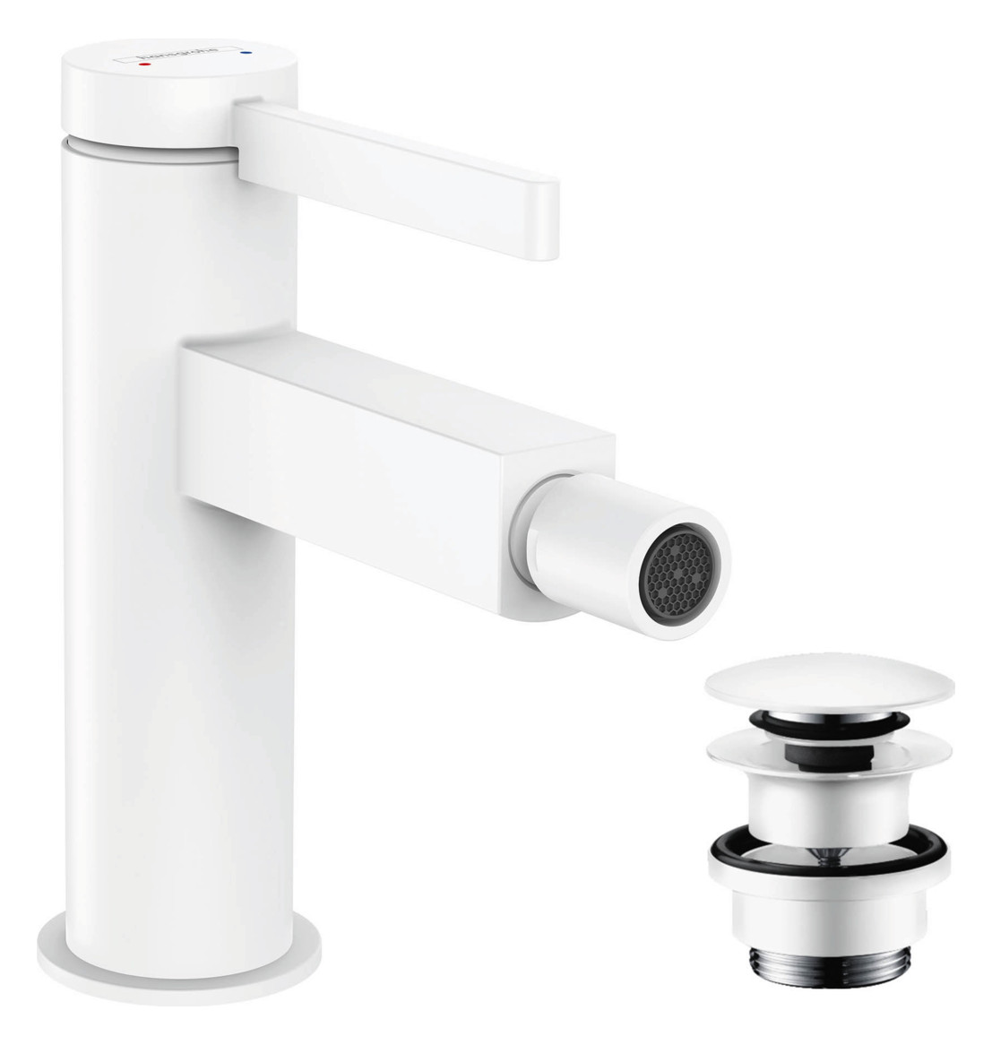 hansgrohe Bidet-Einhebelmischer Finoris mit Push-Open-Ablaufgarnitur, mattweiß