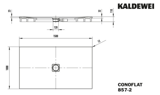 Kaldewei Duschfläche CONOFLAT 857-2 100x150cm, mit Träger, schwarz