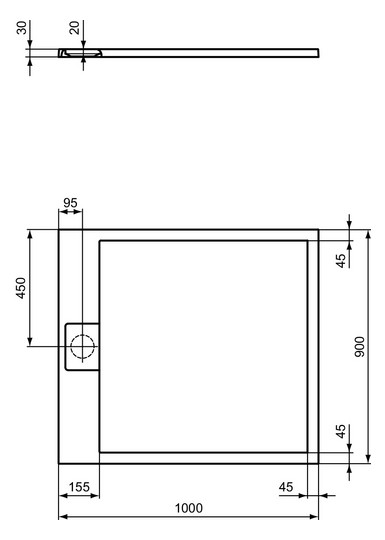 Ideal-Standard Rechteck-Brausewanne Ultra Flat S i.life 100 x 90 x 3 cm, Schiefer, Aufbauhöhe 30mm