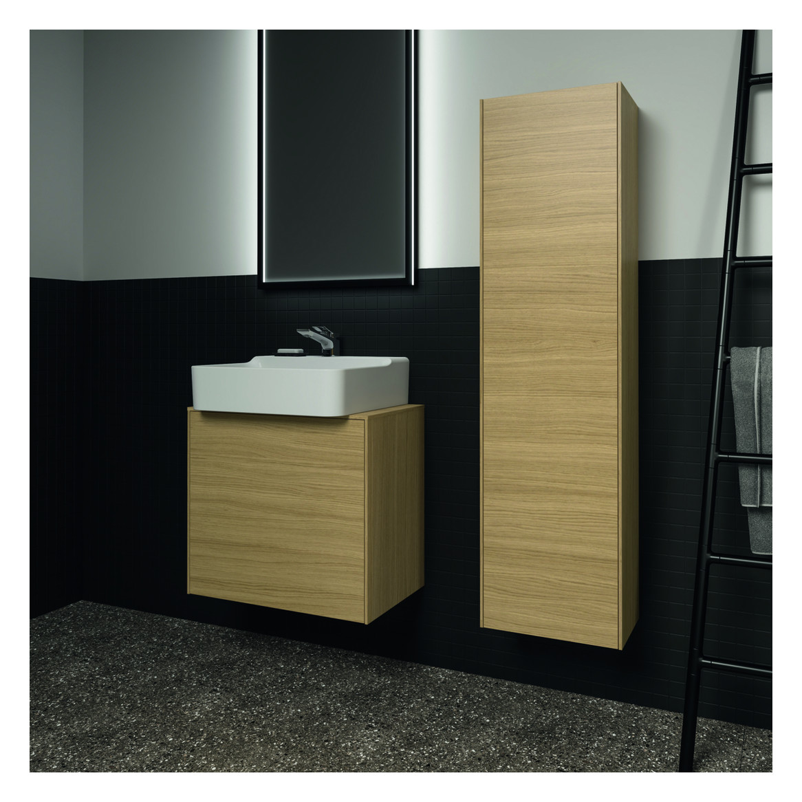 Ideal-Standard Halbhochschrank Conca 1 Tür, Anschlag rechts oder links, 37x25x140cm, Eiche hell Furnier