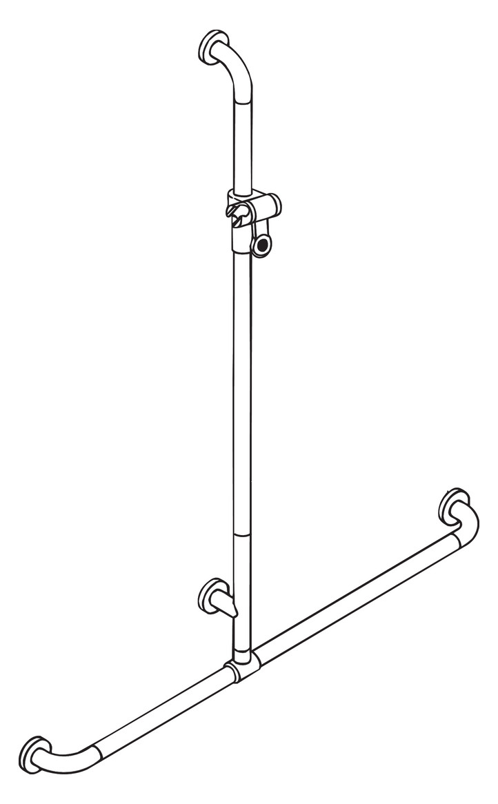 HEWI Duschhandlauf 801 962 x 1250 mm, stahlblau, mit verschiebbarer Brausehalterstange