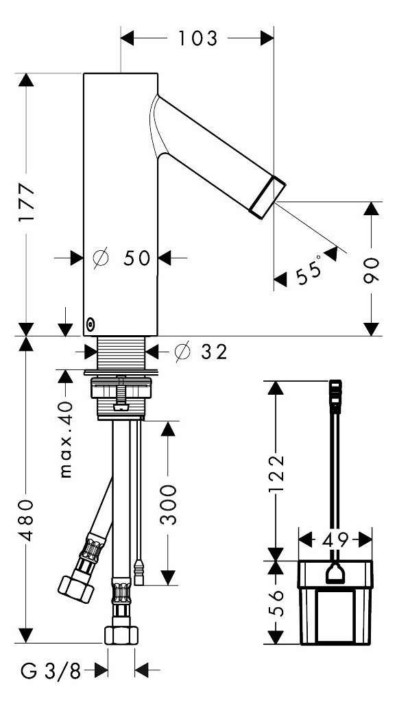 hansgrohe Elektronik-Waschtischmischer Axor Starck mit Temperaturregler, Batteriebetrieb, brushed brass