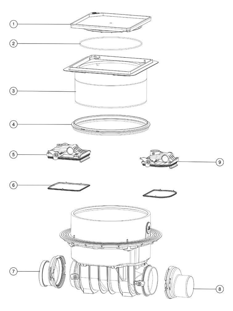 Kessel Reinigungsrohr Controlfix DN 125, L/H 645 x 454 mm, Abdeckung befliesbar, Kunststoff
