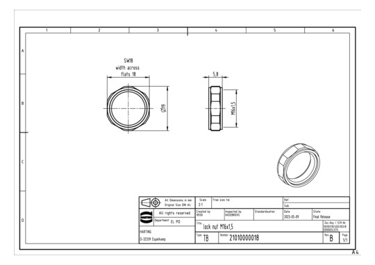 HART Lock Nut M16x1,5 SW18   21010000018 