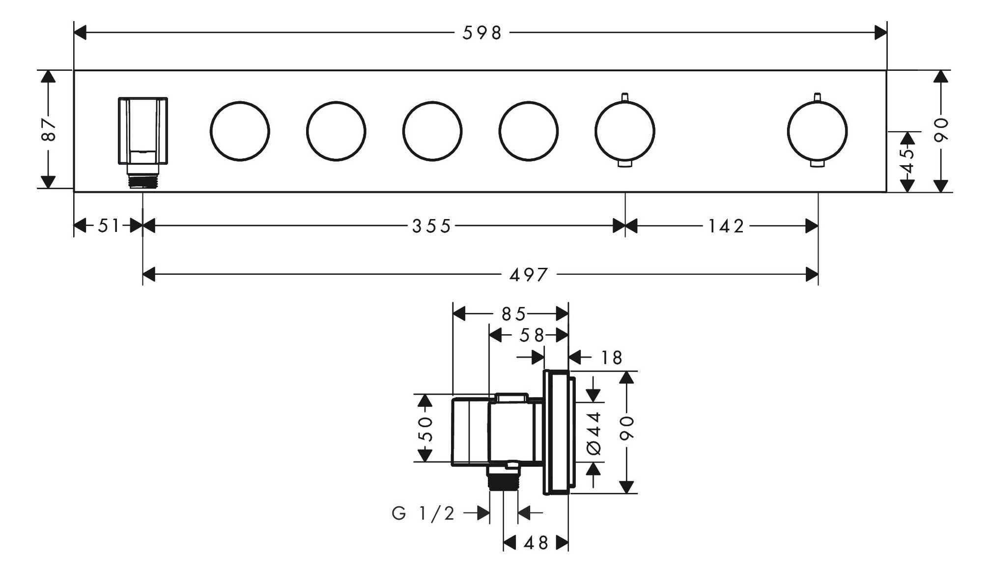 hansgrohe Fertigmontageset Axor Select UP-Thermostatmodul, 4 Verbraucher, brushed brass