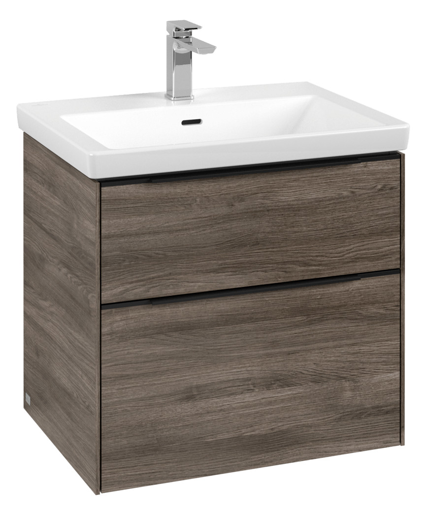 V&B Waschtisch-Unterschrank Subway 3.0 62,2x57,6x47,8cm, mit LED/Griff Volcano black, stone oak