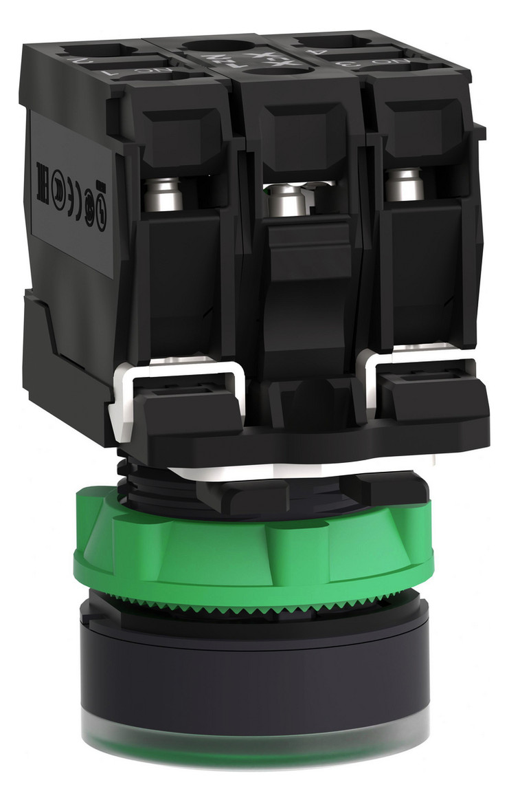 Drucktaster 1f gn rnd Ø22,5mm 1S 1Ö IP66 fl Geeignet für Beleuchtung Tastend