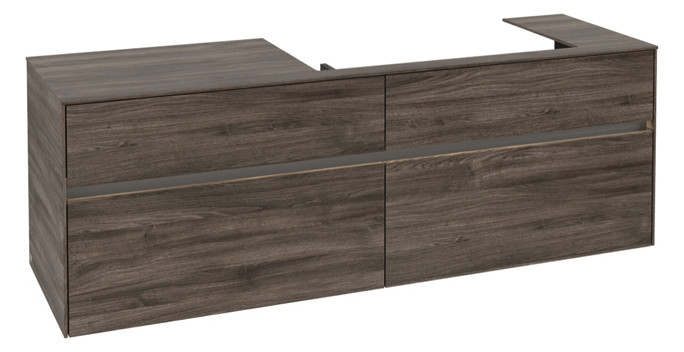 V&B Waschtischunterschrank Collaro 160x54,8x50cm, Waschtisch rechts, LED-Beleuchtung 12W, stone oak