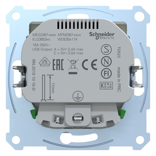 Steckdose 1f polws glz 1USB-A 1USB-C UP m.BS Mit erhöhtem Berührungsschutz IP20