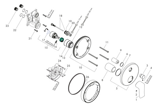 hansgrohe Fertigmontageset Metris UP-Wannen-Einhebelmischer, Rosette rund, chrom