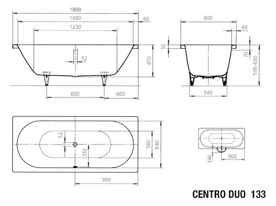 Kaldewei Badewanne CENTRO DUO 133 180x80cm, Griffloch, Vollantislip, bahamabeige