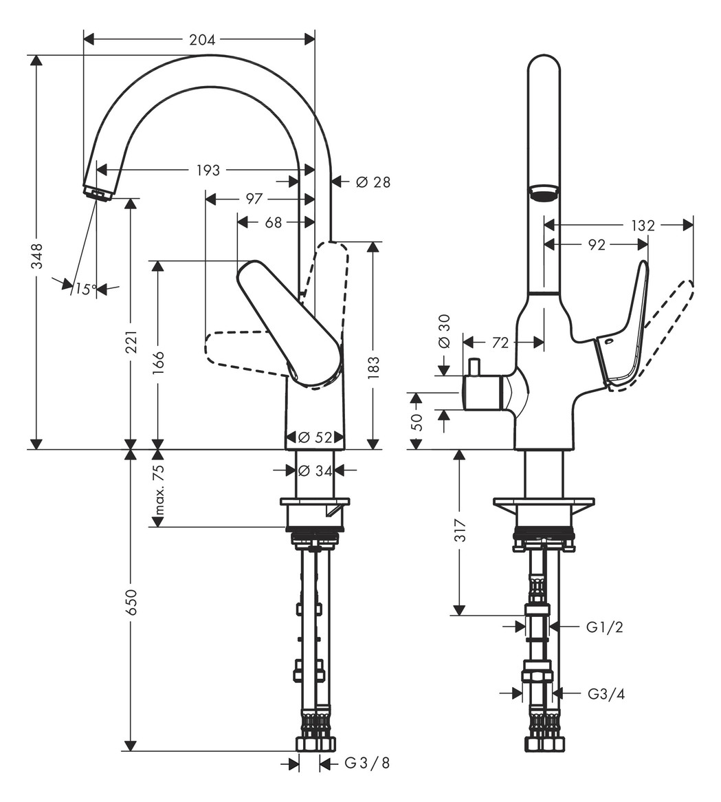 hansgrohe Spültisch-Einhebelmischer 220 Focus M42 Geräteabsperrventil, 1jet, chrom
