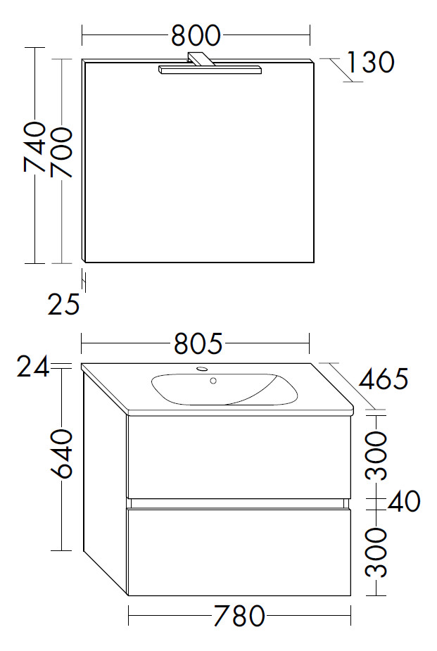 Burgbad Waschtisch-Kombination Rocio mit Spiegel, 80,5 x 200 x 46,5 cm, Eiche Dekor Urban
