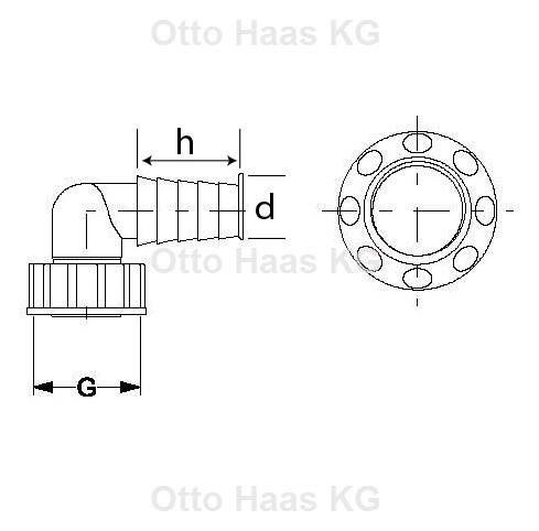 HAAS Anschlusswinkel 3/4", weiß, mit Kontermutter, für Unterputzsiphon