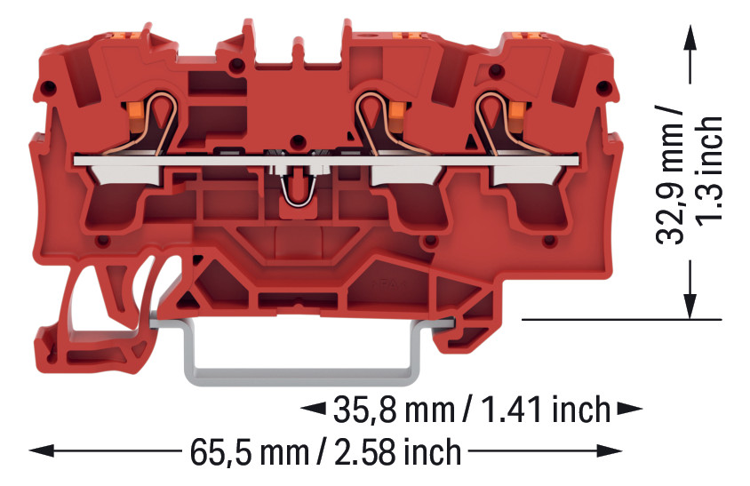 Reihenklemme 0,5-6qmm 1Etage 3kl rt 32A TS35 Hutschiene TH35