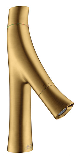 hansgrohe Waschtisch-Zweigriff-Armatur 80 Axor Starck Organic Ausladung 116mm, mit Zugstangen-Ablaufgarnitur, brushed gold optic
