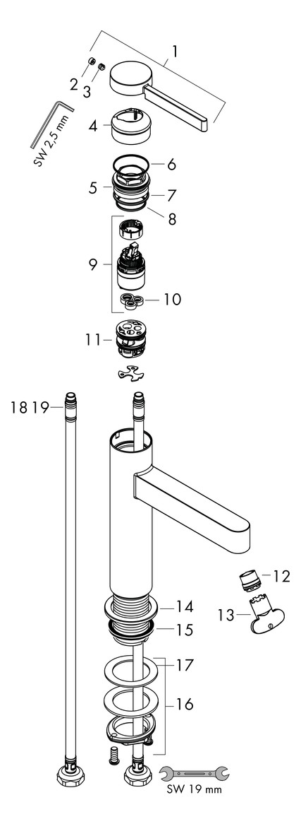 hansgrohe Waschtisch-Einhebelmischer 100 Finoris mit Push-Open-Ablaufgarnitur, mattschwarz