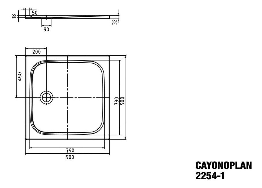 Kaldewei Duschwanne CAYONOPLAN 2254-1 90x90x1,8cm, weiß