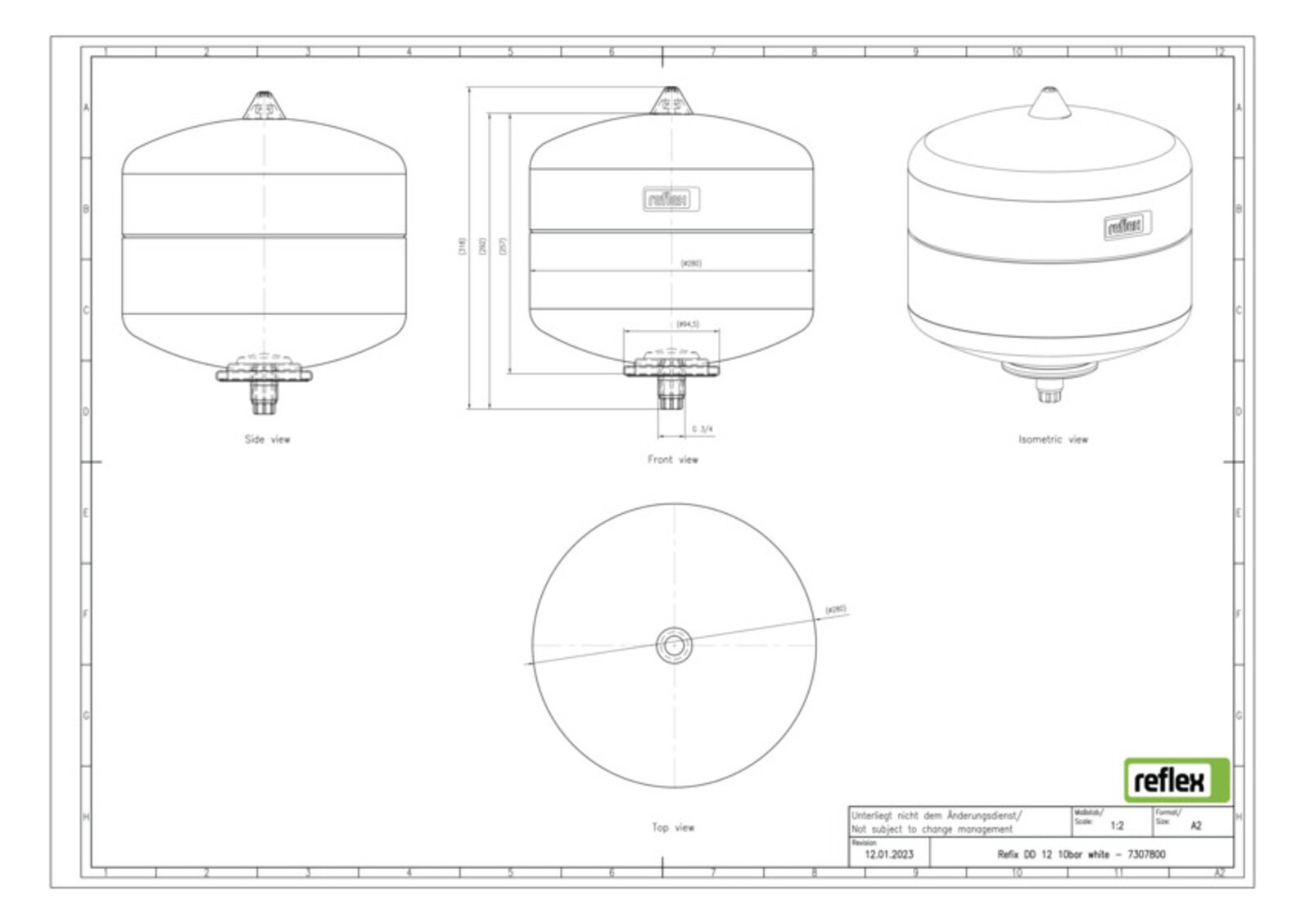 Reflex Membran-Druckausdehnungsgefäß Refix DD 12, 10 bar/70 °C, G 3/4, weiß