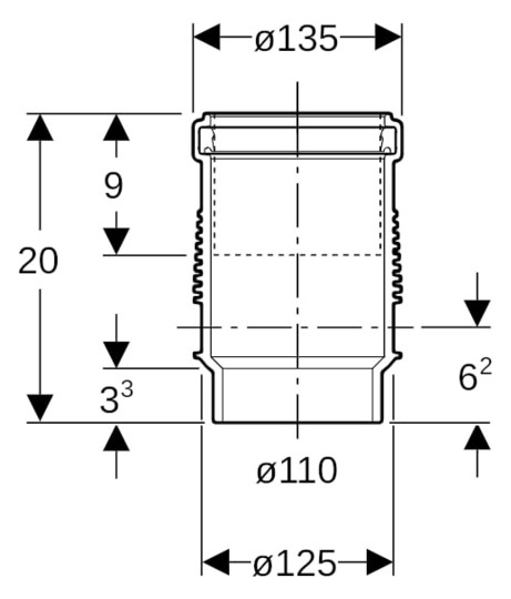 Geberit Langmuffe Silent db20 PE-S2 DN 100, mit Doppelbund