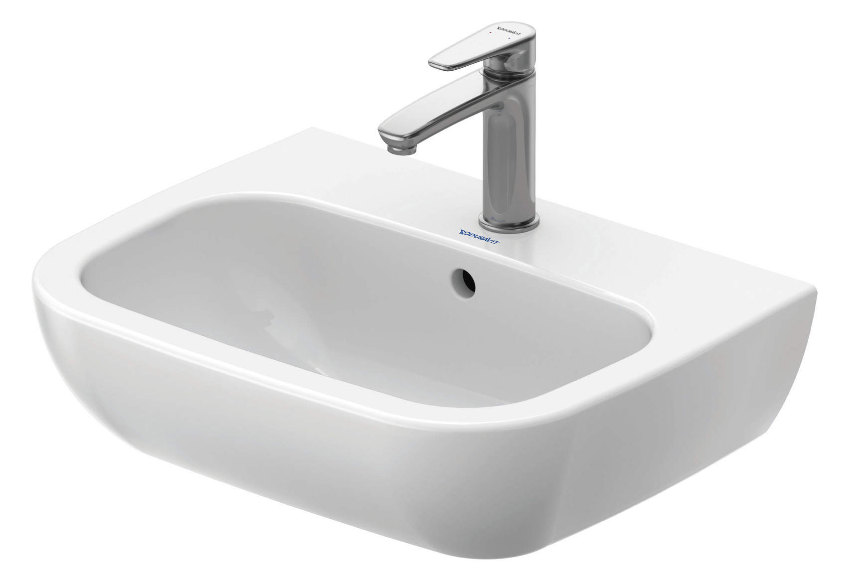Duravit Waschtisch D-Code 55 x 43 cm, mit Hahnloch, Überlauf, Hahnlochbank, weiß