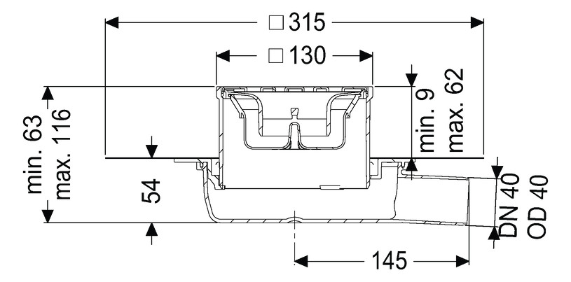 Kessel Bodenablauf Der Ultraflache 54 DN 40, 9 mm, werkseitig angebrachte Dichtmanschette, Schlitzrost