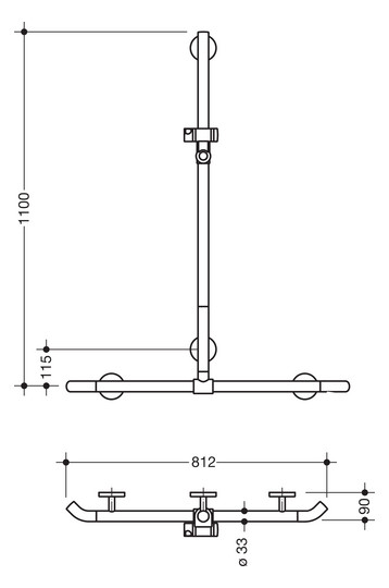 HEWI Duschhandlauf System 800 K 1100 x 812 mm, rubinrot, mit verschiebbarer Brausestange