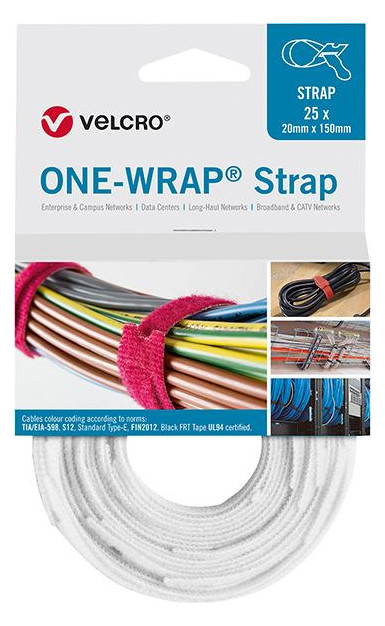 Bild VELCRO Klettkabelbinder ONE-WRAP Strap 2 0 x 200mm, weiß, 25 Stück-0