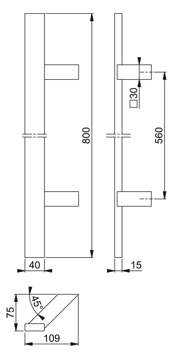 Bild HOPPE Stoßgriff E5724, BA 560mm, Breite 109mm, L 1.000mm, Durchmesser 40mm, verdeckt verschraubt, schwarz matt-1