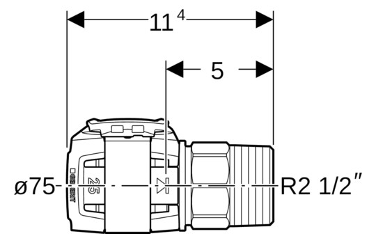 Geberit Übergang FlowFit Ø 75 mm, R 2 1/2, mit Außengewinde