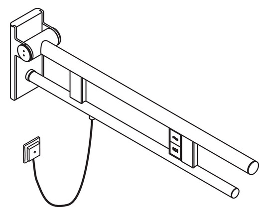 HEWI Stützklappgriff System 900 Ausladung 750 mm, Edelstahl matt geschliffen, links