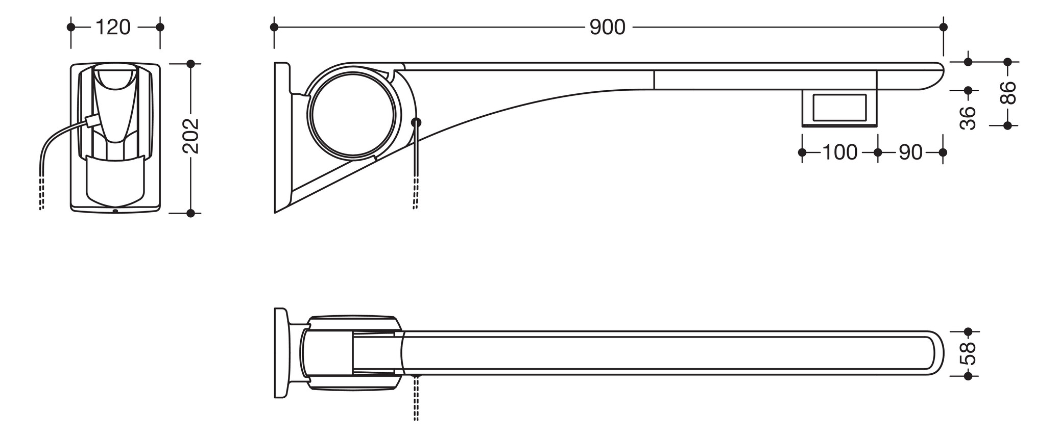 HEWI Stützklappgriff 802 LifeSystem Basic 900, anthrazit hochglanz/anthrazit matt, Spülauslösung, Funktionstaste, rechts HEWI Stützklappgriff 802 LifeSystem Basic 900, anthrazit hochglanz/anthrazit matt, Spülauslösung, Funktionstaste, rechts