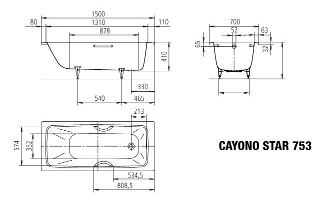 Kaldewei Badewanne CAYONO 753 150x70cm, Vollantislip Perl-Effekt, manhattan