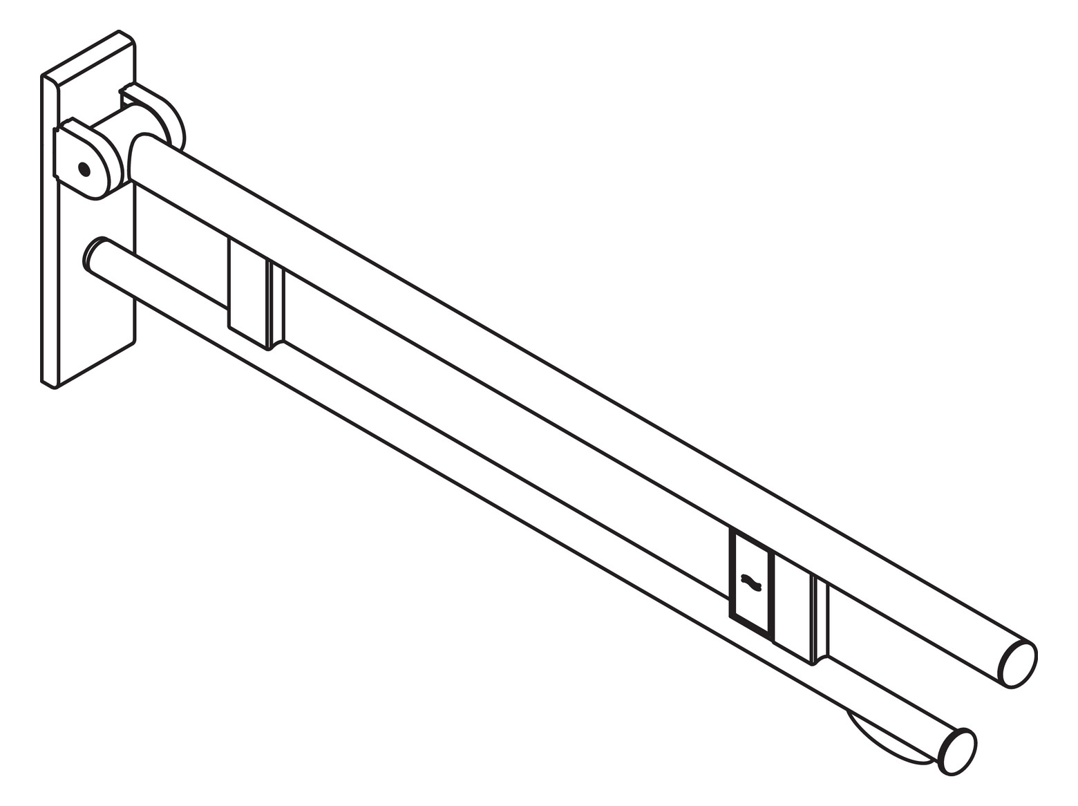 HEWI Stützklappgriff System 900 Ausladung 900 mm, Edelstahl matt geschliffen, links, WC-Papierhalter/Funk-Spülauslösung