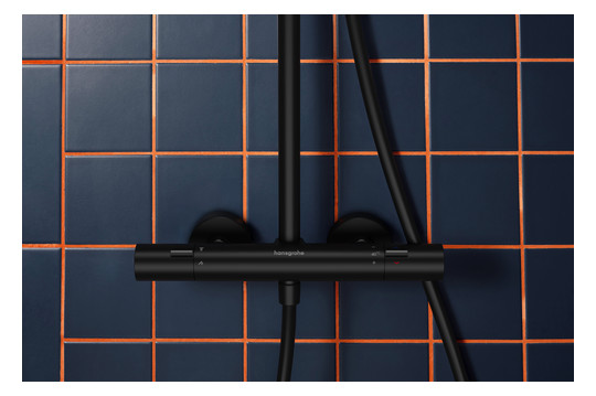 hansgrohe Showerpipe ACT S 1jet mit Thermostat, EcoSmart+, 6 l/min, mattschwarz