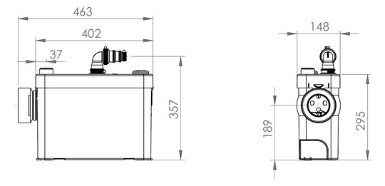 SFA Lomac Fäkalienhebeanlage Suverain 400VW zum Anschluss als Vorwandsystem, 4 m